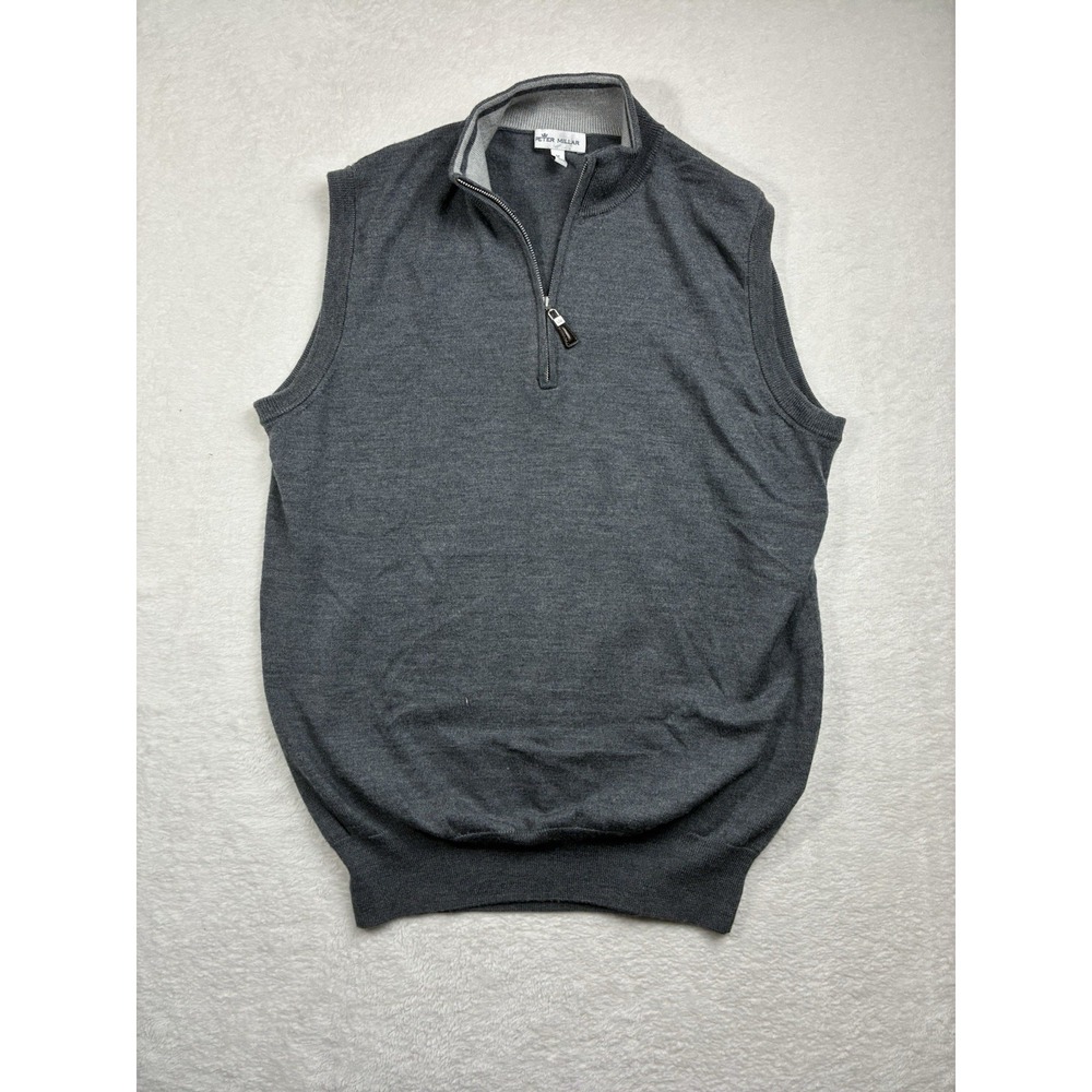 Peter Millar Gray Quarter Zip Wool Silk Sweater Vest in Mens M